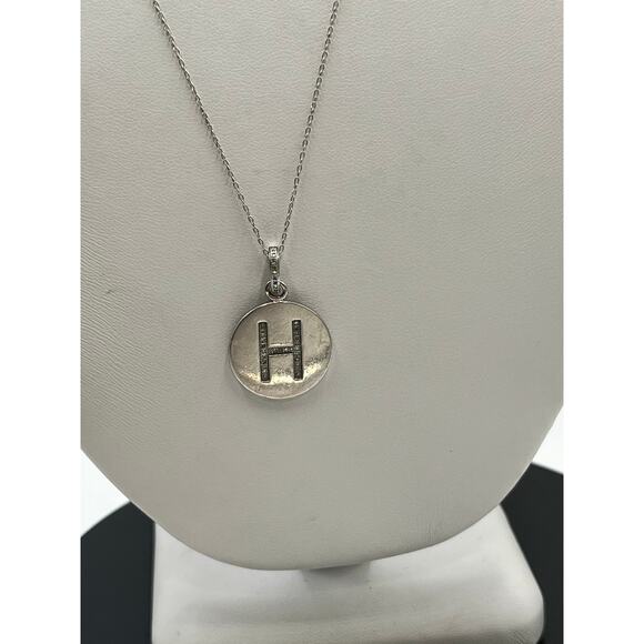 BDG Italy Sterling SIlver 925 Diamond Initial Letter H Pendant Necklace - Picture 12 of 12